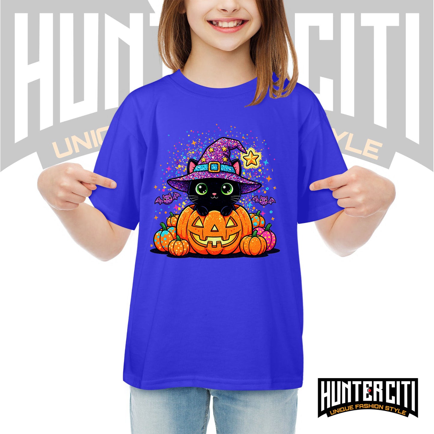 Cute Black Cat Halloween Shirt for Kids – Glitter Halloween T Shirt - Halloween Cat Shirt