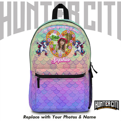 Personalised childs backpack – Custom Name & Photo | Astronaut, Unicorn, Dinosaur, Tie Dye Designs