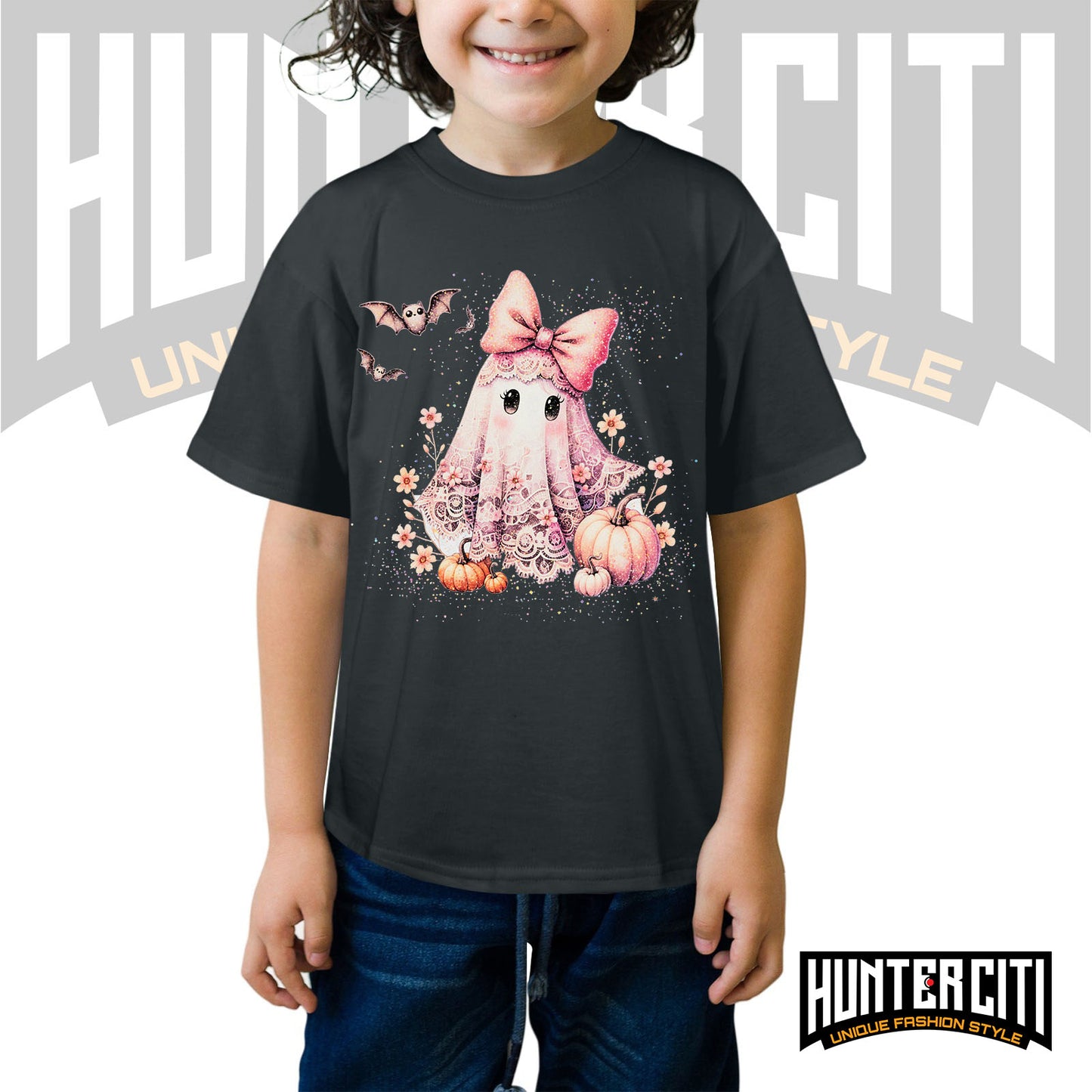 Cute Glitter Ghost & Pumpkin Halloween T Shirt - Glitter Halloween Shirt For Kids!