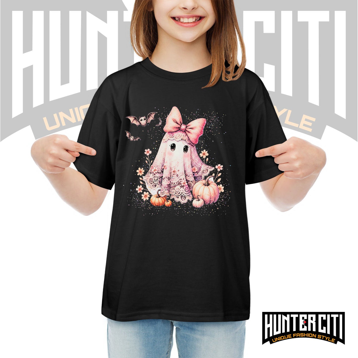 Cute Glitter Ghost & Pumpkin Halloween T Shirt - Glitter Halloween Shirt For Kids!