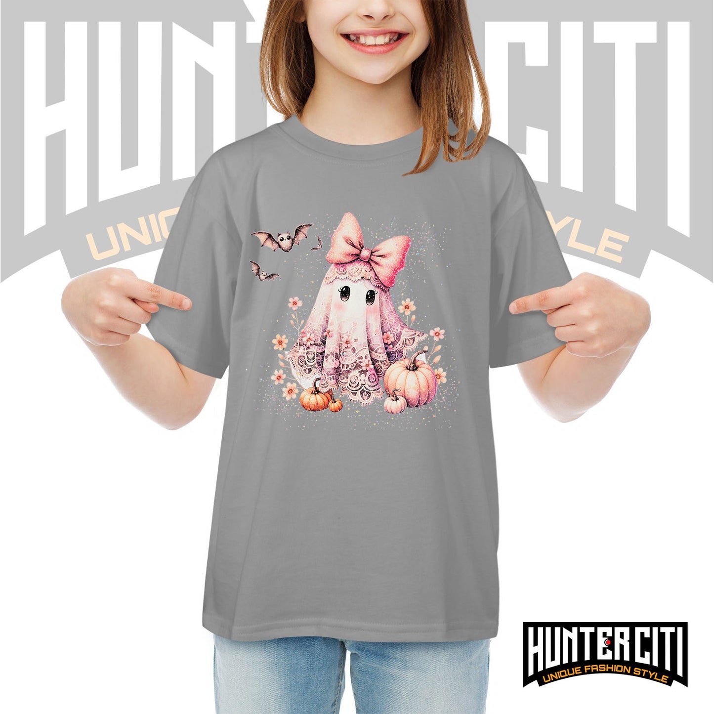 Cute Glitter Ghost & Pumpkin Halloween T Shirt - Glitter Halloween Shirt For Kids!
