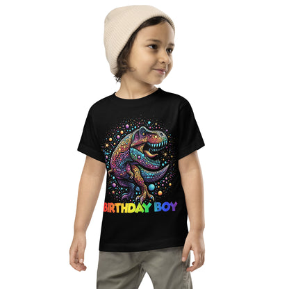 Dino T Rex Dinosaur In Galaxy Kids Birthday Boy Toddler T-Shirt