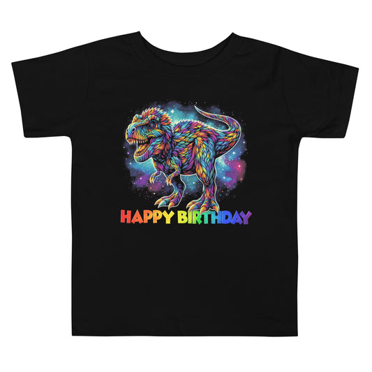 Dino T Rex Dinosaur In Galaxy Happy Birthday Toddler T-Shirt