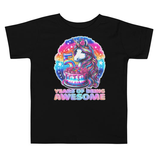 Unicorn 5th Birthday 5 Years of Being Awesome Tie Dye Toddler T-Shirt