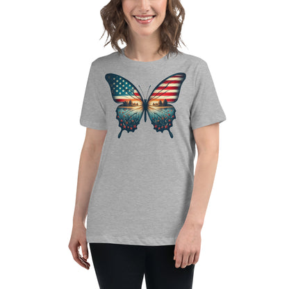 Vintage Butterfly American Flag Women's T-Shirt