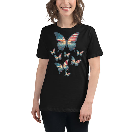 Vintage Butterfly USA Flag Women's T-Shirt