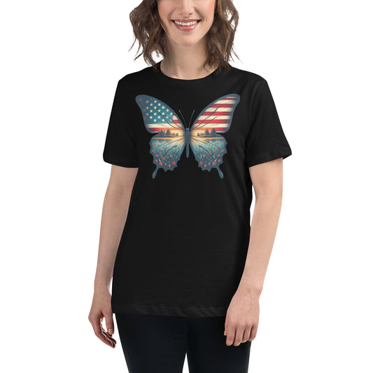 Vintage Butterfly American Flag Women's T-Shirt