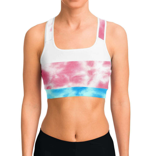 Transgender Pride Flag Tie Dye Sports Bra