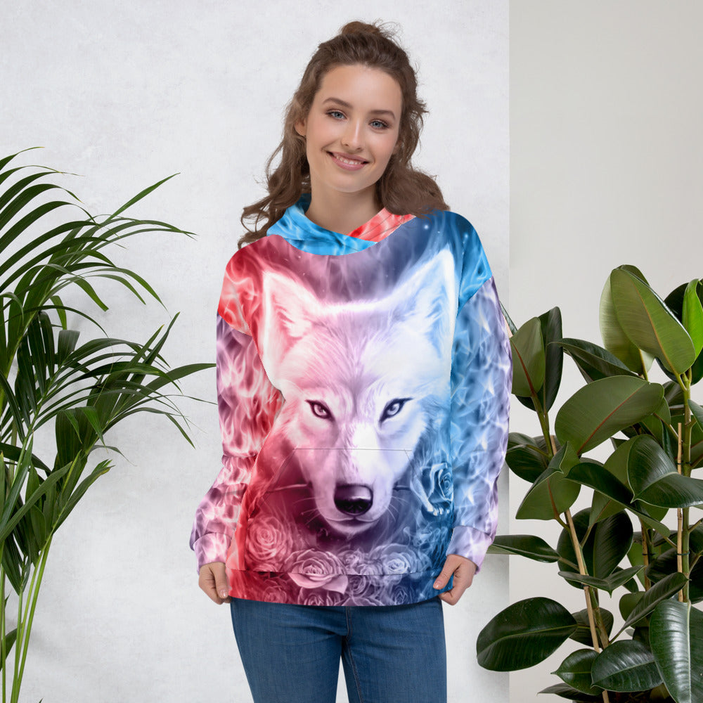 Wolf And Flower Unisex Hoodie