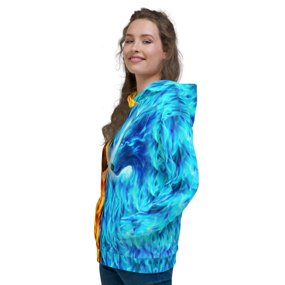 Wolf Fire and Ice Unisex Hoodie