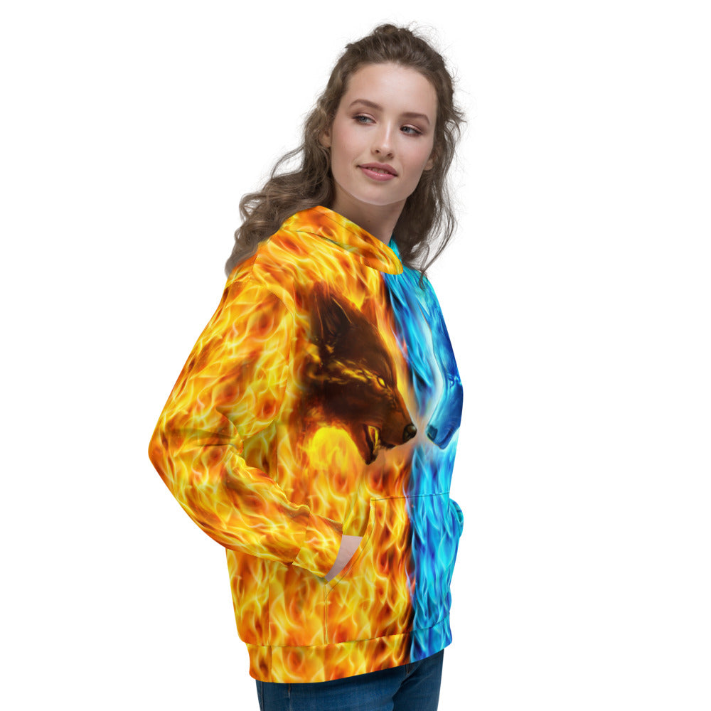Wolf Fire and Ice Unisex Hoodie