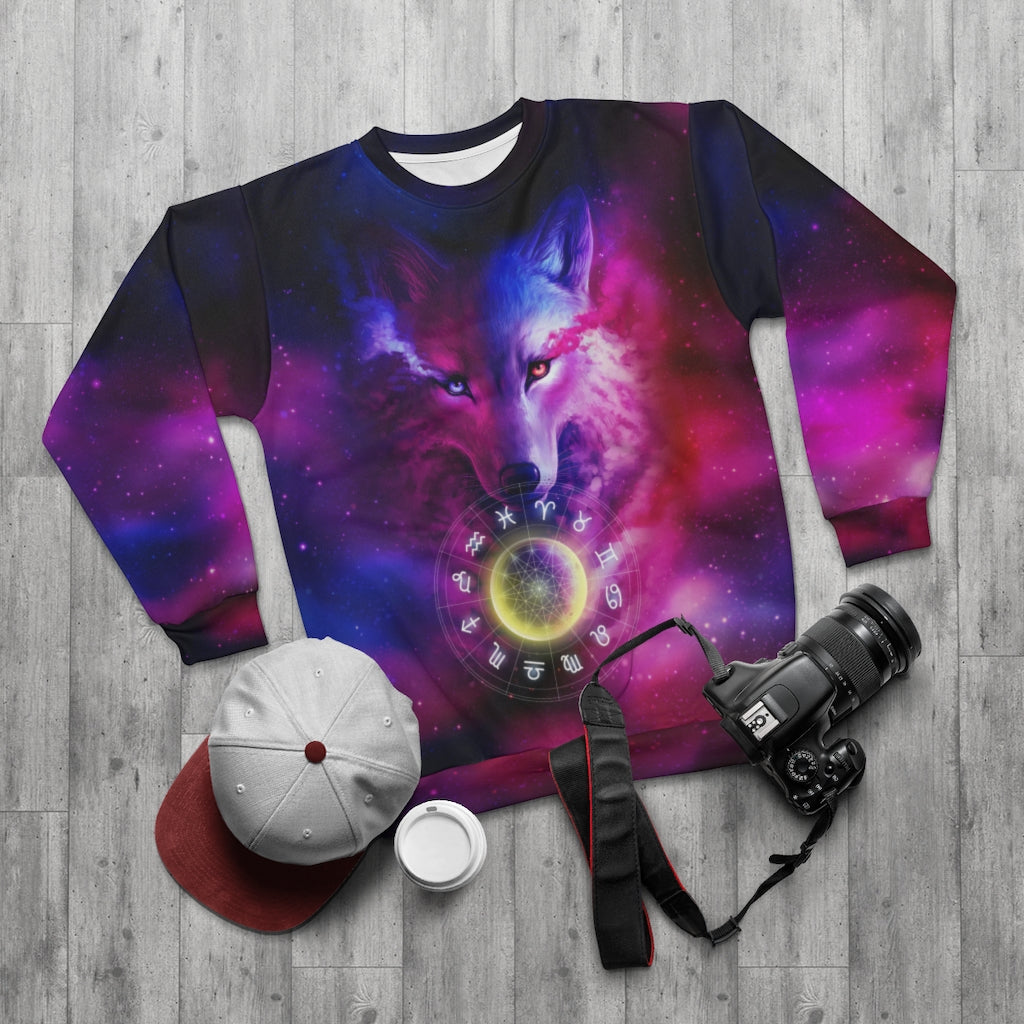 Wolf galaxy and zodiac AOP Unisex Sweatshirt