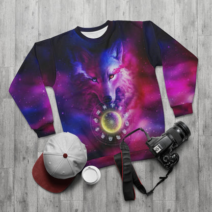 Wolf galaxy and zodiac AOP Unisex Sweatshirt