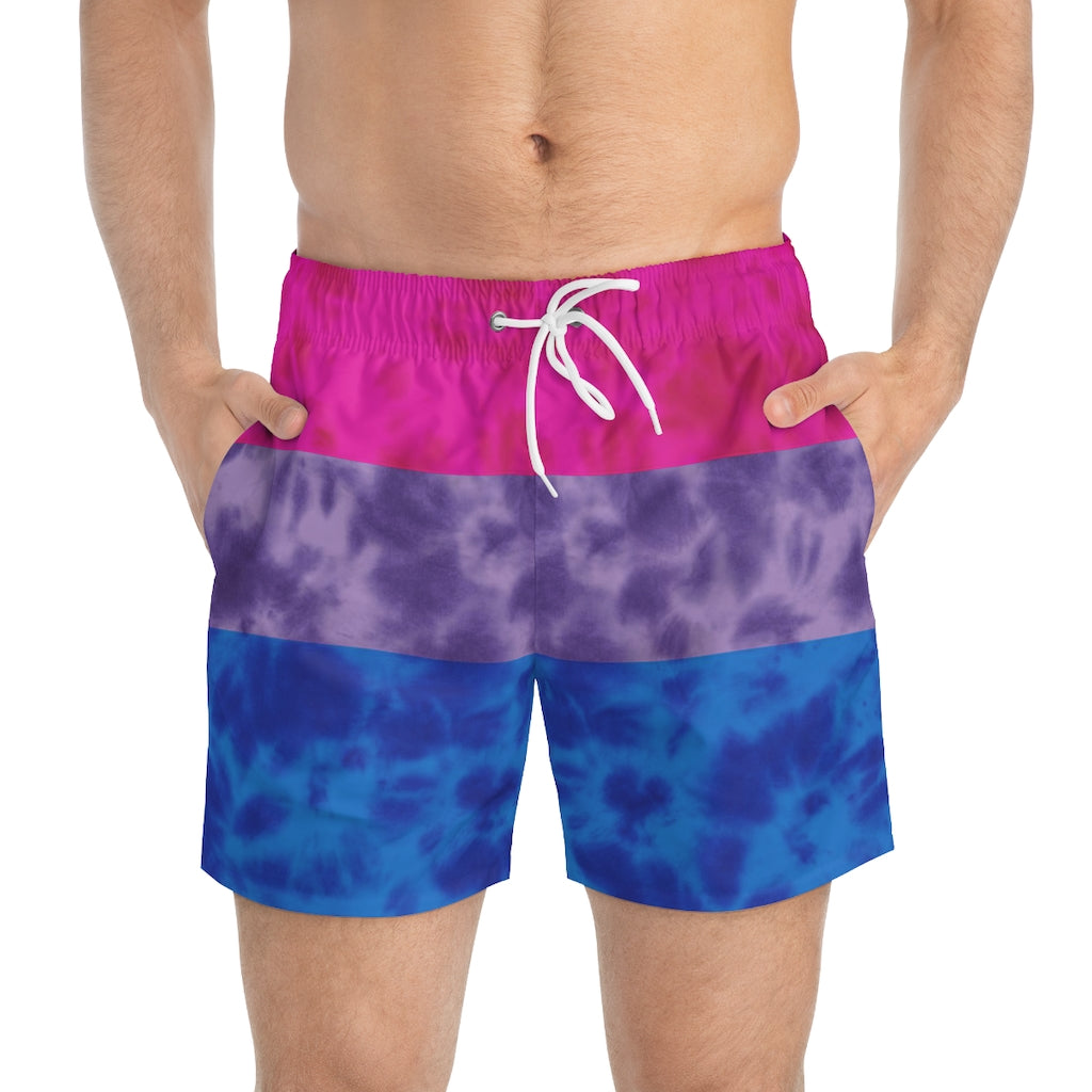 Bisexual Pride Flag Tie Dye Swim Trunks