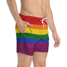 Load image into Gallery viewer, Rainbow Pride Flag Swim Trunks
